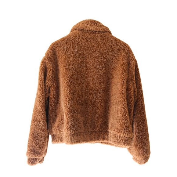 URBAN OUTFITTERS Teddy Cropped Jacket in Light Brown (Large) - Picture 6 of 13